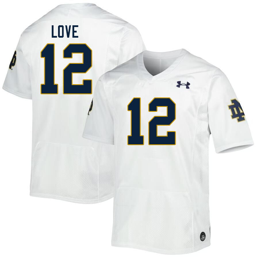 Men #12 Jeremiyah Love Notre Dame Fighting Irish College Football Jerseys Stitched Sale-White - Click Image to Close
